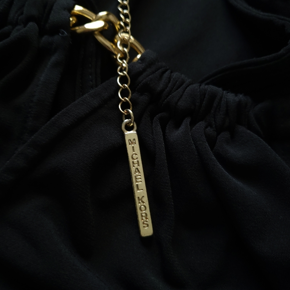 MICHAEL Michael Kors Sleeveless Gold Chain Neck High-Low Dress - Picture 8 of 11